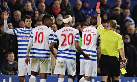 Charlie Austin, far left, was in fine form for QPR against Burnley, but his red card has exposed Har