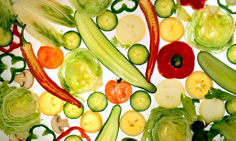 Arrangement of vegetables and fruit.