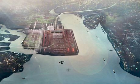 Foster and Partners' artist impression of a four-runway Thames estuary airport capable.