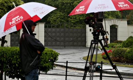 BBC umbrellas and camera outside entrance to Charters Estate