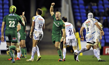 Shane Geraghty celebrates his match-winning drop goal for London Irish against Exeter Chiefs in the 
