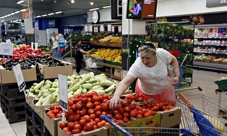 Vegetable stalls at a Russian supermarket in Moscow
