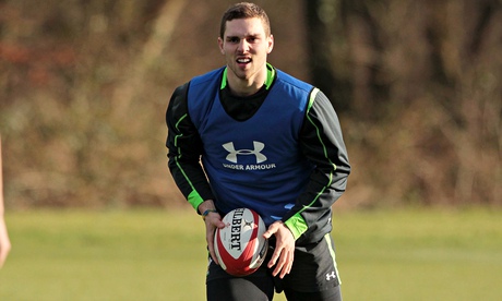 George North during a Wales training session