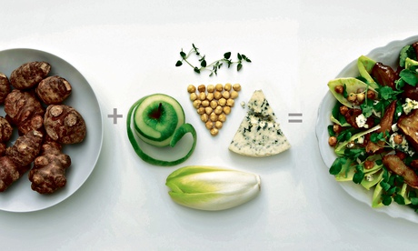 Thomasina Miers' roast jerusalem artichokes, oxford blue and hazelnuts