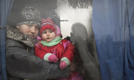 Residents flee fighting in Debaltseve, Ukraine.