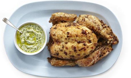 Tomasina Miers' coriander-crusted chicken with green tahini dressing