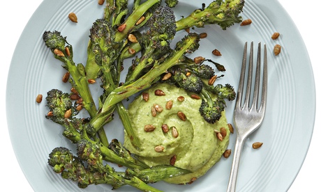 Thomasina Miers' purple sprouting broccoli with avocado goddess cream