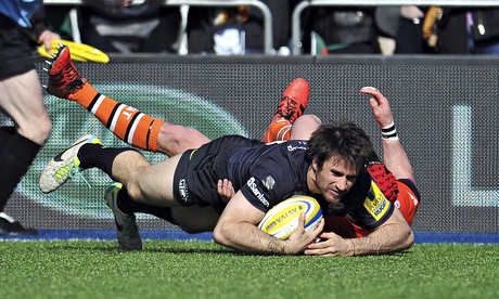 Saracens centre Marcelo Bosch scores just after the restart against Leicester as the LV Cup champion