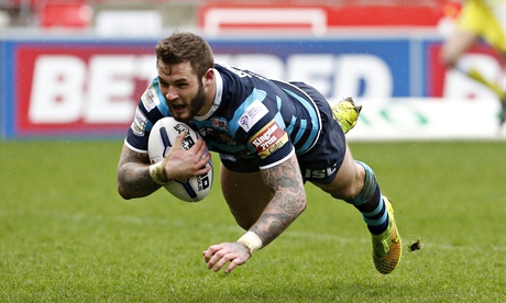Zak Hardaker finishes off a 30-metre race to the line for Leeds' fifth try, and his second, against 