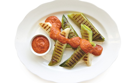 Thomasina Miers' grilled liiks with hazelnut romesco