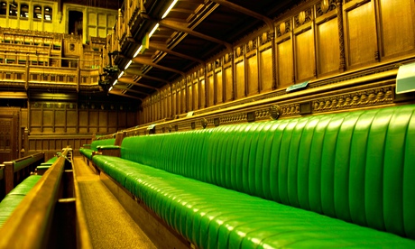 Empty green benches, House of Commons 