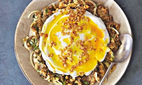 Yotam Ottolenghi's burnt aubergine with saffron yoghurt