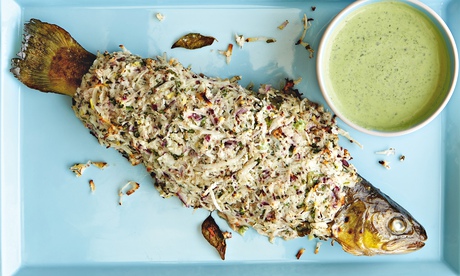 Thomasina Miers' sea trout with fresh coconut and curry leaf relish