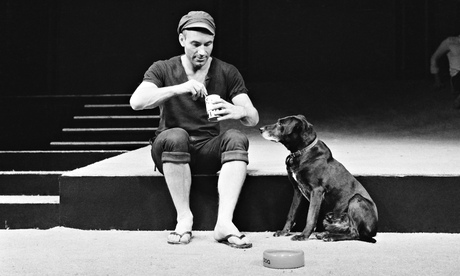 Patrick Stewart as Launce, with his dog Crab, during rehearsals for Robin Phillips’s production of Two Gentlemen of Verona for the Royal Shakespeare Company in 1970. Photograph: Evening Standard/Getty Images