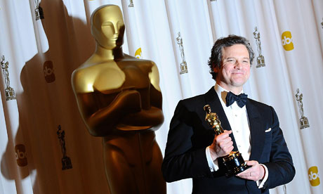 Colin Firth with his Oscar for best actor for The King's Speech