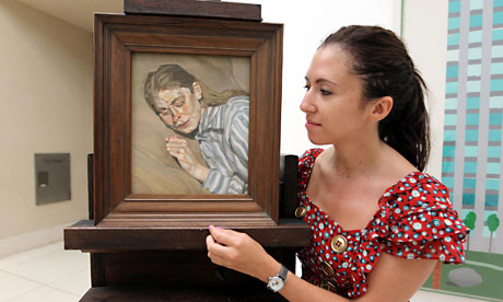 Lucian Freud's Girl in a Striped Nightdress, or Celia 1983-5
