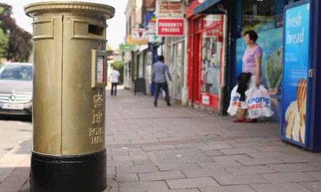 Mo Farah's gold-painted postbox in lsleworth