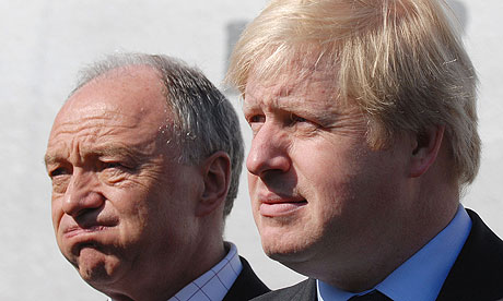 The London mayoral candidates Ken Livingstone, left, and Boris Johnson at the unveiling of a poster