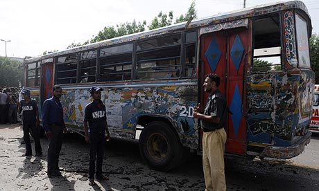 A Pakistani bus bombed while taking Shias to a rally in Karachi, killing one man and wounding 11