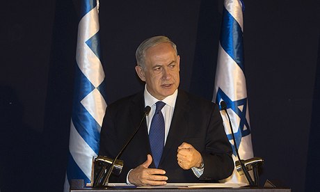 Israel's prime minister, Benyamin Netanyahu, speaking in Jerusalem about Iran