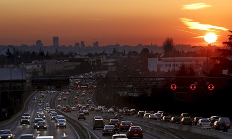 Madrid's clogged A6 road. Air pollution is reaching critical levels in Madrid