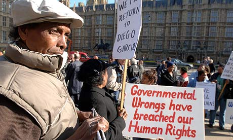 Chagos islanders demonstrating outside parliament at an earlier hearing of the case at the Lords