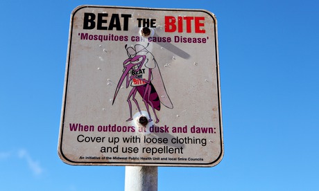A sign warns of the dangers of mosquito bites near Geraldton, Western Australia.