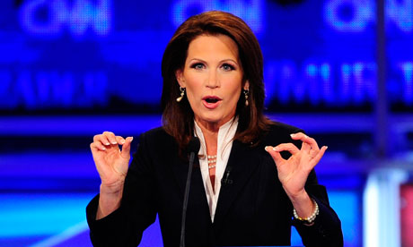 Congresswoman Michele Bachmann speaking during the first 2012 Republican presidential candidates' debate in Manchester, New Hampshire, earlier this month. Photograph: Emmanuel Dunand/AFP/Getty Images