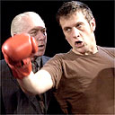 James Horn as Cardinal Wolsey and Simon Merrells as King Henry VIII in Henry VIII at the Bridewell Theatre