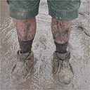 Mud-engulfed shoes at Glastonbury 2005