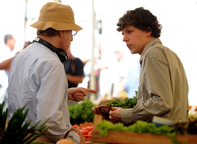 Woody Allen and Jesse Eisenberg on the set of Nero Fiddled