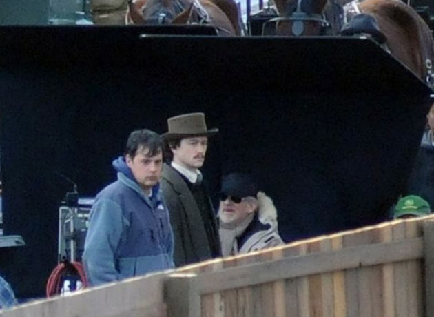 Joseph Gordon-Levitt on the set of Steven Spielberg's Lincoln biopic