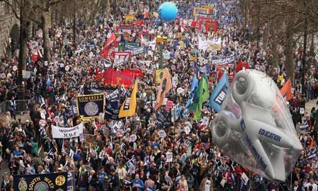 Demonstrators at the start of the march against spending cuts