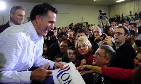  hopeful Mitt Romney greets supporters in Bedford, New Hampshire ...