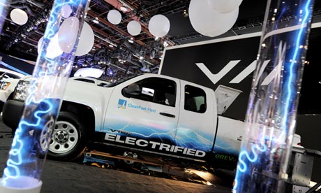 A Via electrified truck on display at last year's Detroit Auto Show