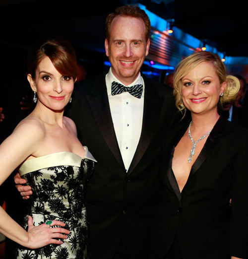 Tina Fey, Bon Greenblatt and Amy Poehler at the NBC Universal after party