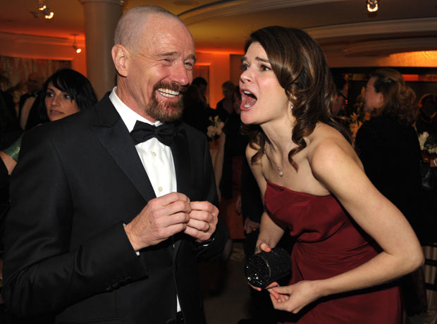 Bryan Cranston and Betsy Brandt at the AMC Golden Globes after party