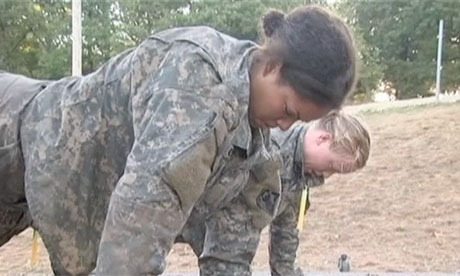 Female soldiers doing press-ups