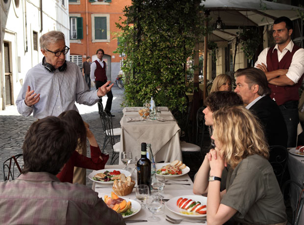 Woody Allen on the set of To Rome with Love