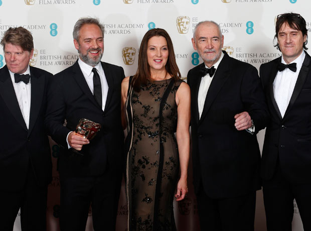 Sam Mendes and the crew of Skyfall with their Bafta for outstanding British film
