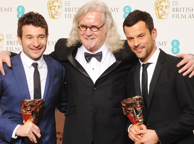 Bart Layton and Dimitri Doganis, winners of outstanding British debut, with Billy Connolly