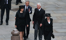 Cherie Tony Blair and  John and Norma Major arriving for Thatcher's funeral