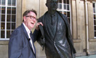 Peter Mandelson with a statue of Philip Larkin