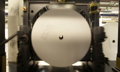 A large roll of paper at the Guardian Print Centre, London