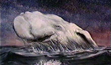 A giant whale breaks the water in a BBC cartoon adaptation of Moby Dick