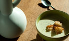 Cream of fennel soup with anchovy croutons