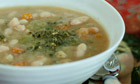 White bean soup with hazelnut pesto