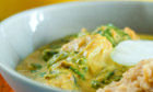 Sweet potato, coconut and spinach curry with tarka dhal