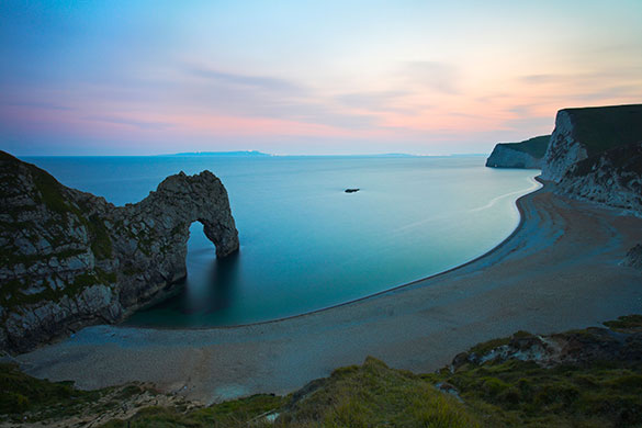 Visit South West: Twilight on the cliff tops above Durdle Door, Dorset