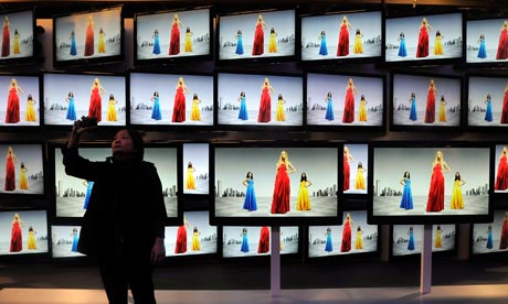 A bank of TV screens at the 2010 Consumer Electronics Show